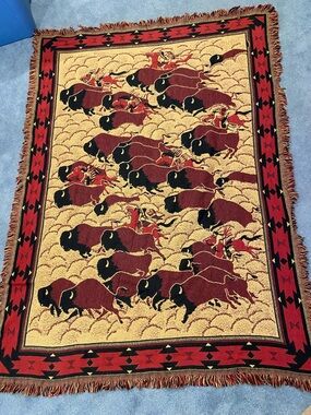 Bob Timberlake Southwest Buffalo Pattern Woven Throw Blanket - Red, Black,